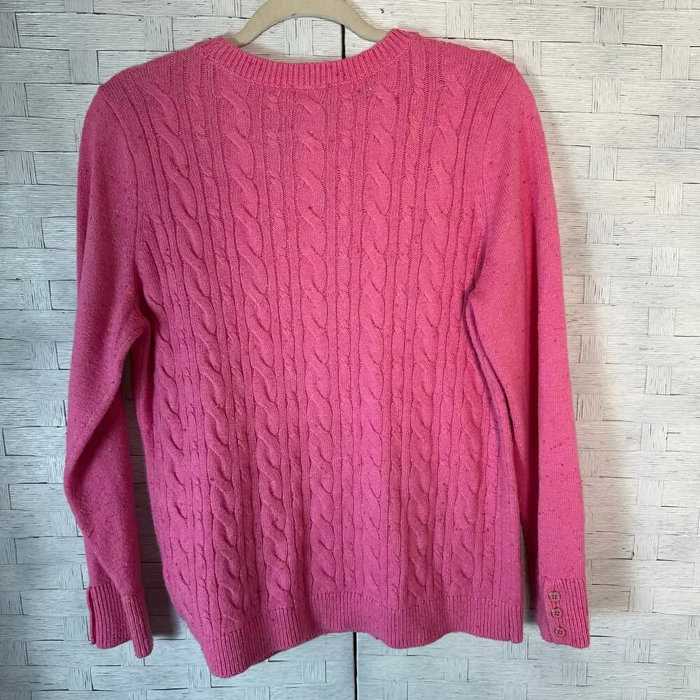 Talbots‎ sweater cable knit button cuff pink confetti triedMom feminine petite